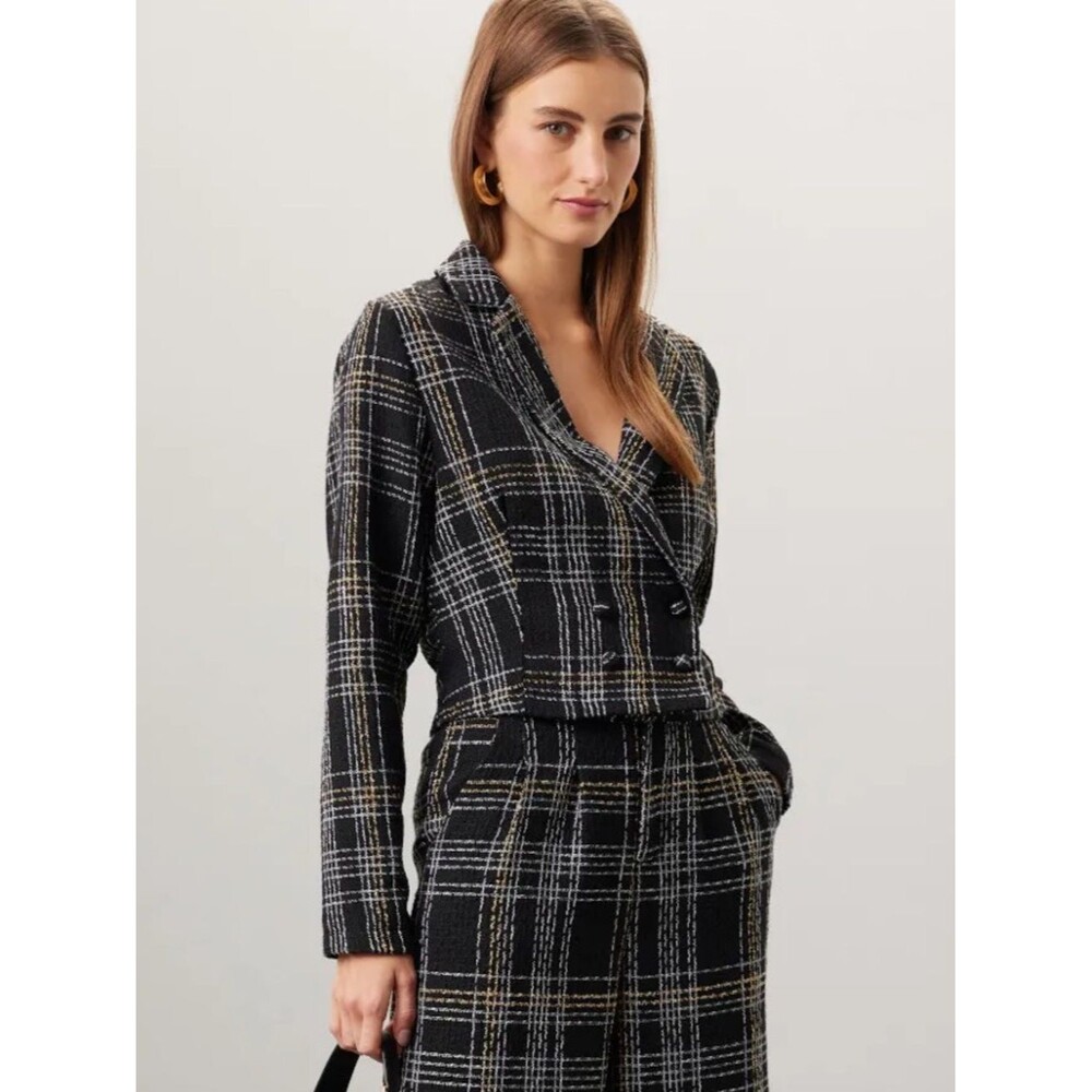 Slate & Willow SMALL Black white & gold tweed blazer suit jacket RTR GUC